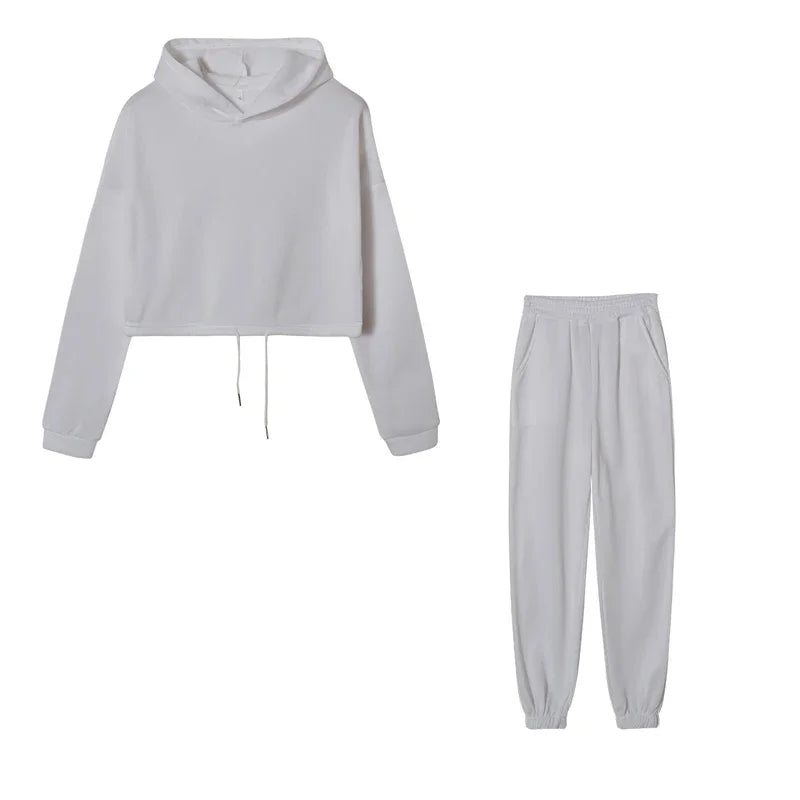 Light gray hoodie and pants set on a white background
