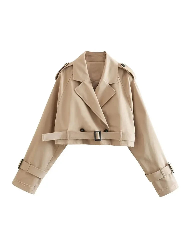 Belt Cropped Trench Spring Jacket-Blumora