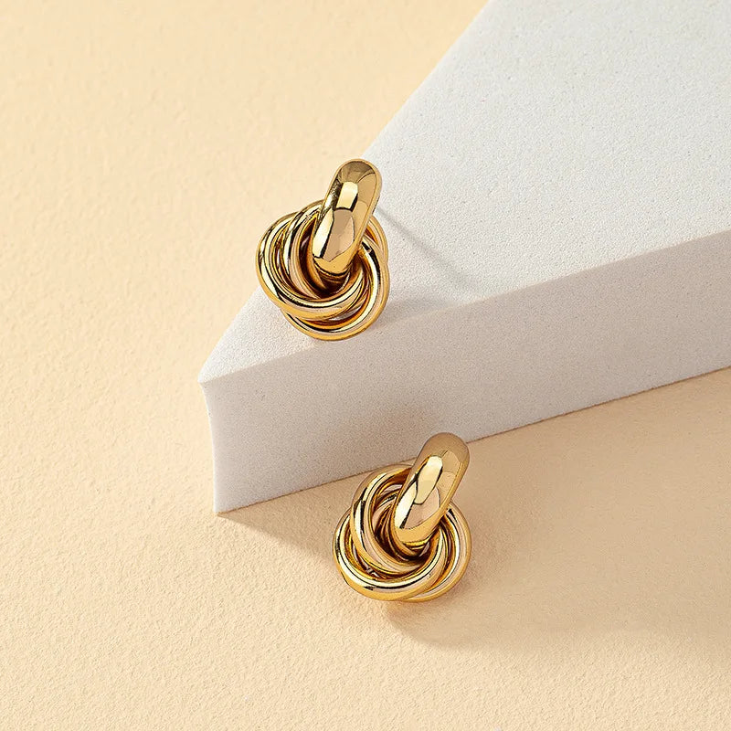 Fashion Round Double Ring Metal Stud Earrings – Gold & Silver Stainless Steel Unisex Jewelry