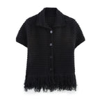 Women’s Elegant White Knit Tassel Skirt Suit – Summer Collection