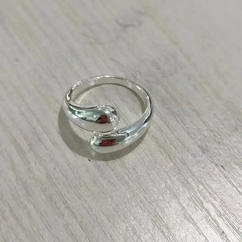 Stainless Steel Double Ball Beads Ring – Open Adjustable Geometric Wedding Couple Ring