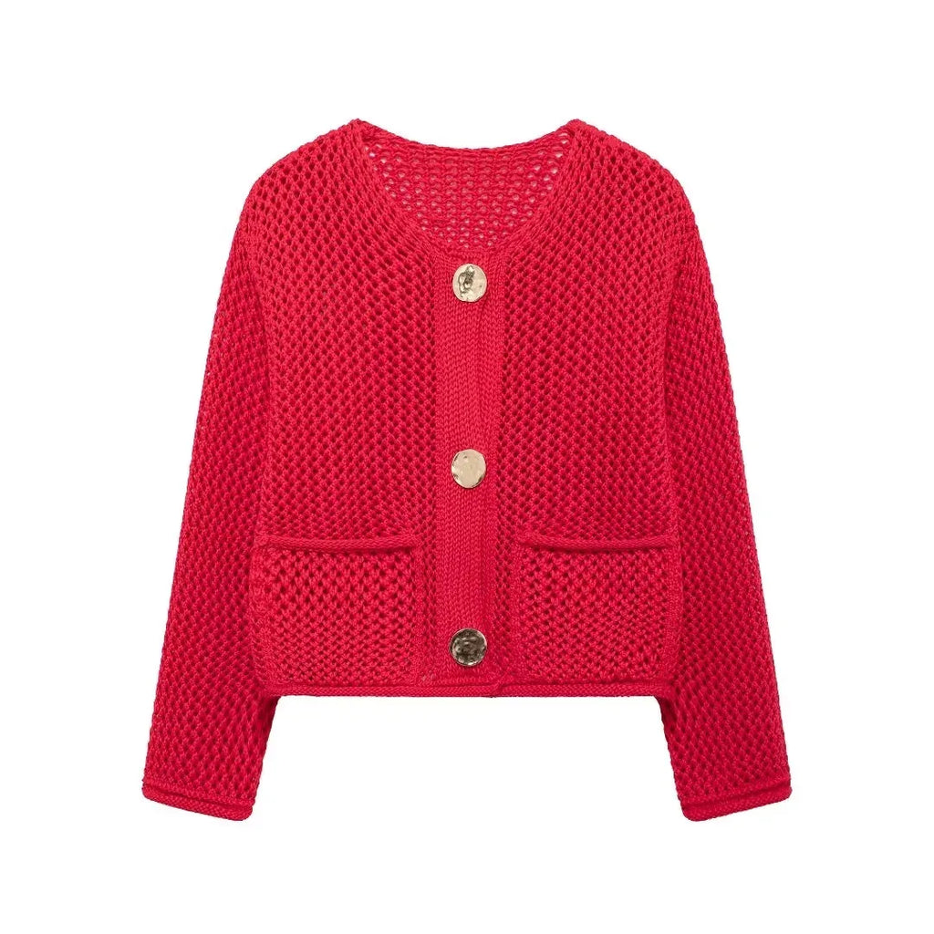 TRAF Autumn Winter Knitted Cardigans for Women – Casual Loose Button Sweater Coat