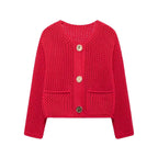 TRAF Autumn Winter Knitted Cardigans for Women – Casual Loose Button Sweater Coat