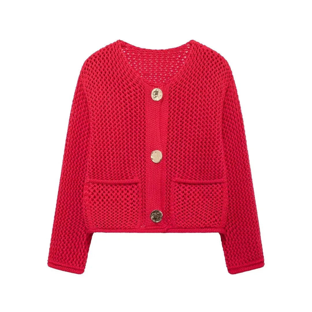 TRAF Autumn Winter Knitted Cardigans for Women – Casual Loose Button Sweater Coat