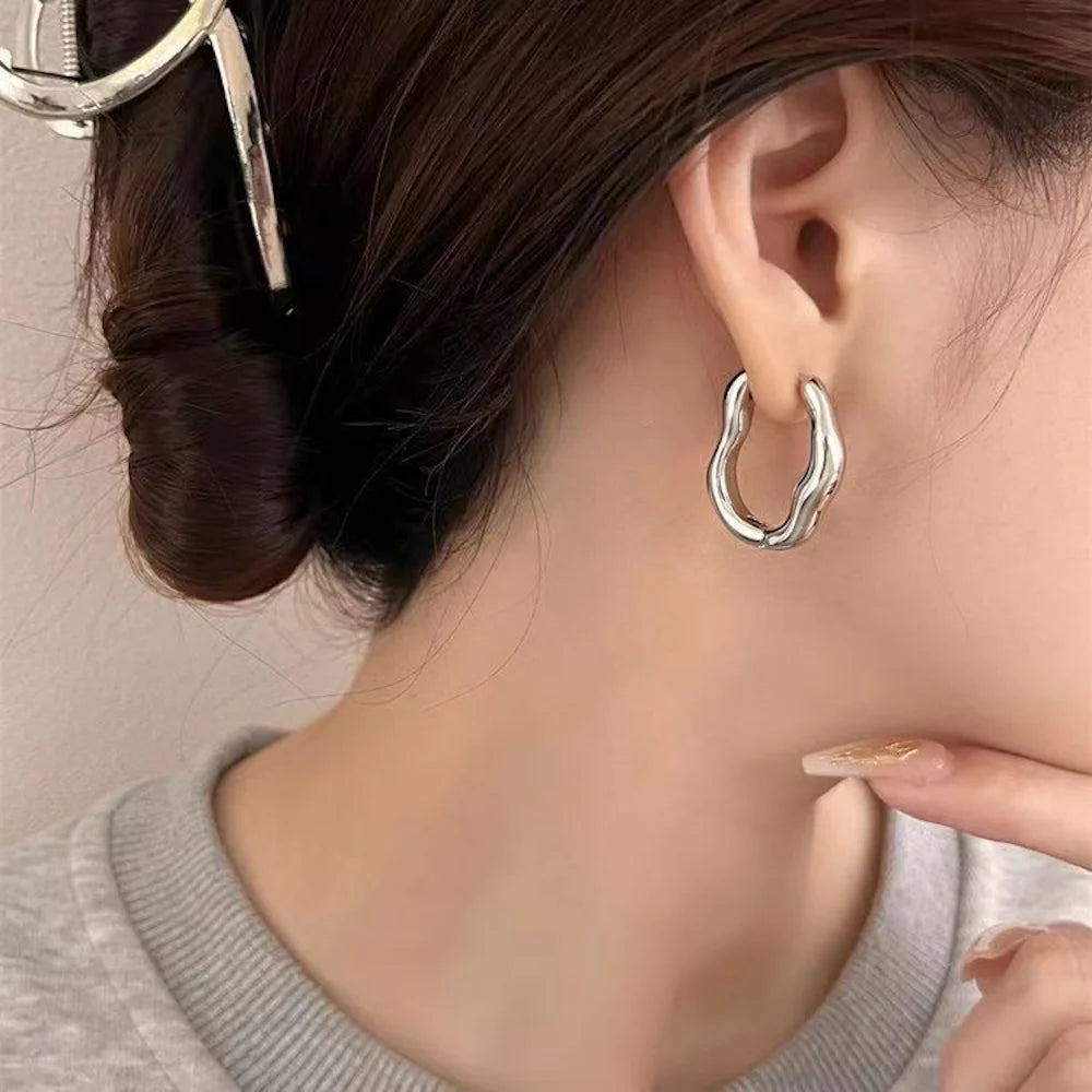 Gold Color Metallic Ear Loops for Women – Irregular Geometric Hoop Earrings