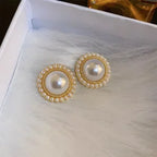 Imitation Pearl Heart Round Stud Earrings – Elegant Women’s Jewelry