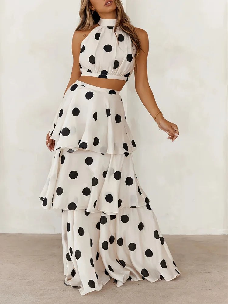 Polka Dot Off-Shoulder Top & Cake Skirt