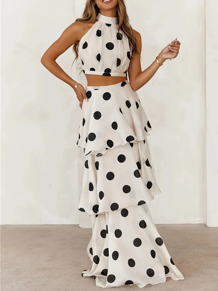 Polka Dot Off-Shoulder Top & Cake Skirt