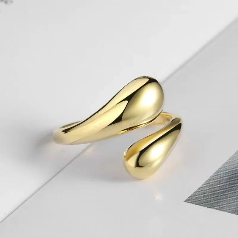 Stainless Steel Double Ball Beads Ring – Open Adjustable Geometric Wedding Couple Ring