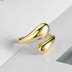 Stainless Steel Double Ball Beads Ring – Open Adjustable Geometric Wedding Couple Ring