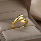 Stainless Steel Double Ball Beads Ring – Open Adjustable Geometric Wedding Couple Ring