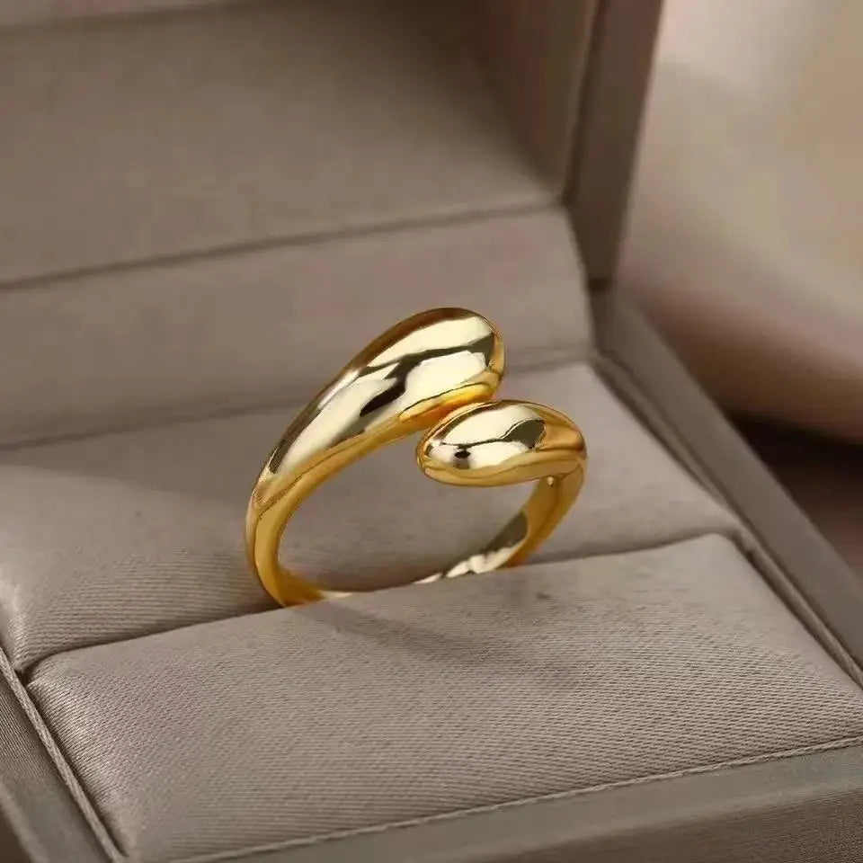 Stainless Steel Double Ball Beads Ring – Open Adjustable Geometric Wedding Couple Ring