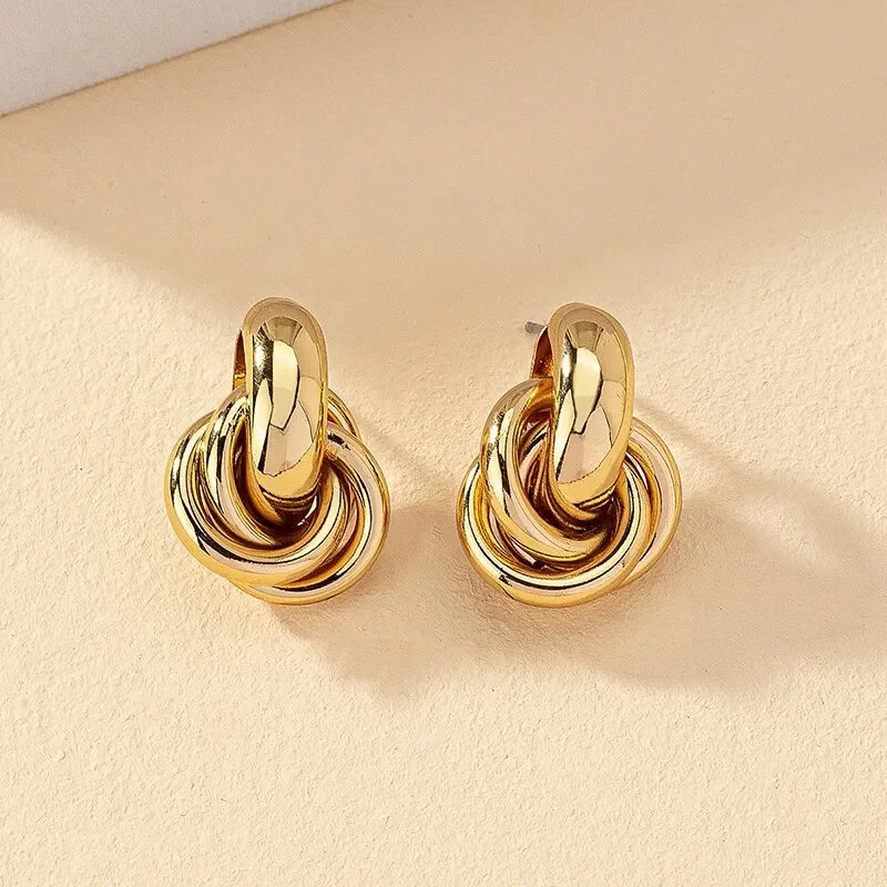 Fashion Round Double Ring Metal Stud Earrings – Gold & Silver Stainless Steel Unisex Jewelry