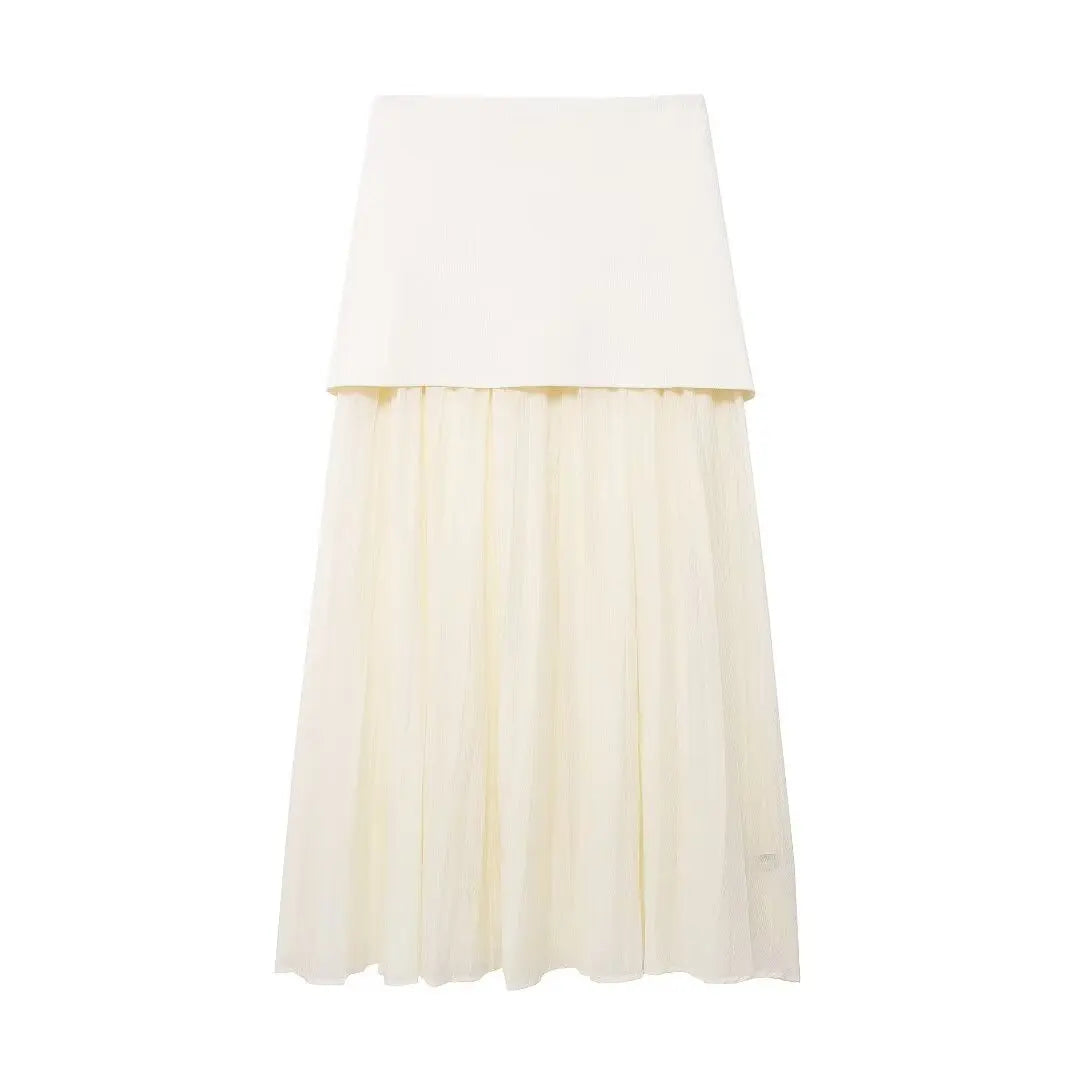 White skirt with a gold waistband on a white background