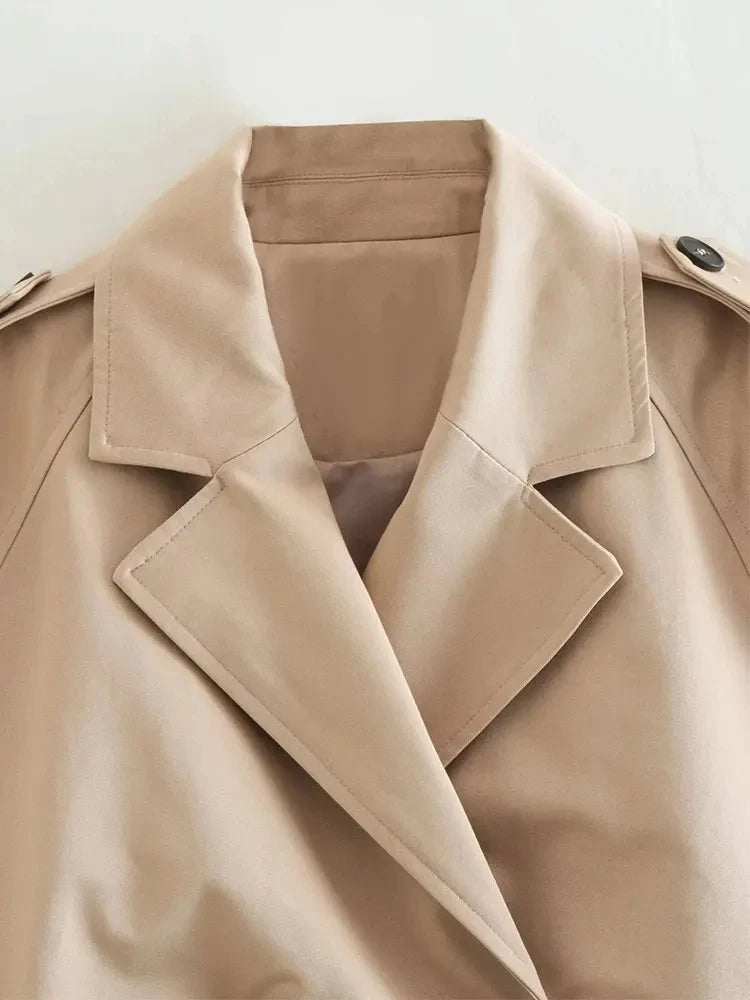 Belt Cropped Trench Spring Jacket-Blumora
