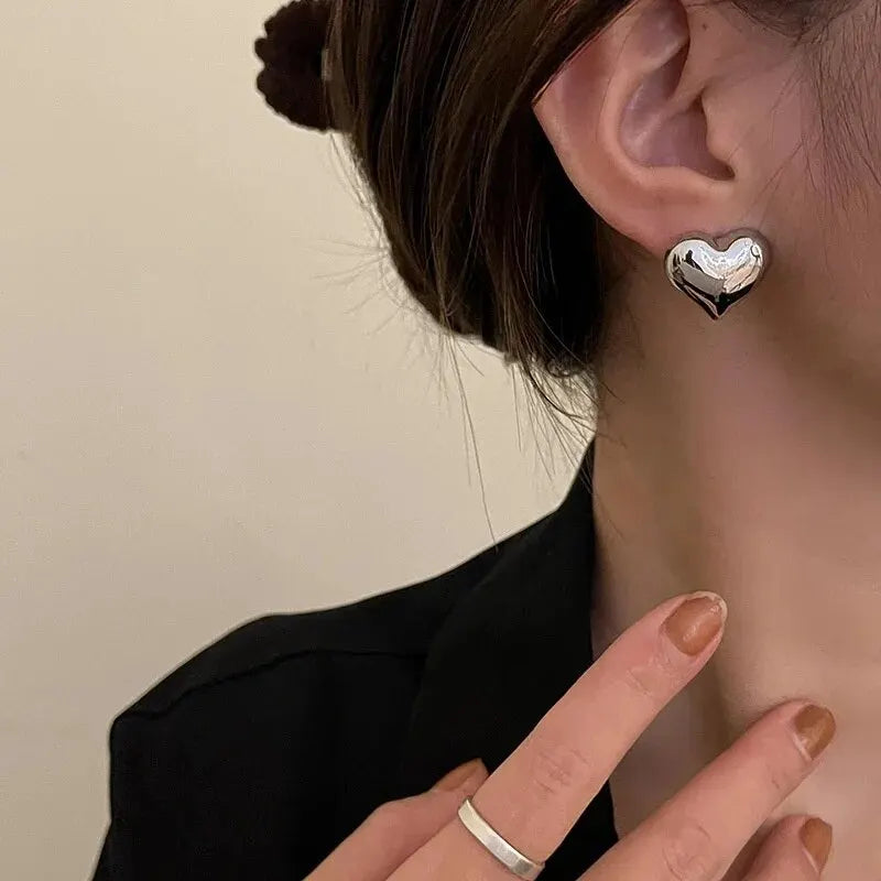 Women’s Dainty Love Heart Stud Earrings – Gold & Silver Color
