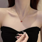 Little Wine Red Cherry Pendant Necklace – Golden Chain Women’s Fashion Jewelry