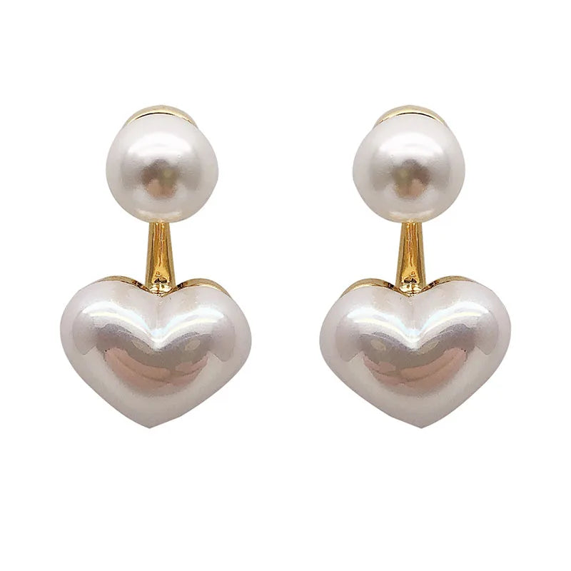Imitation Pearl Heart Round Stud Earrings – Elegant Women’s Jewelry