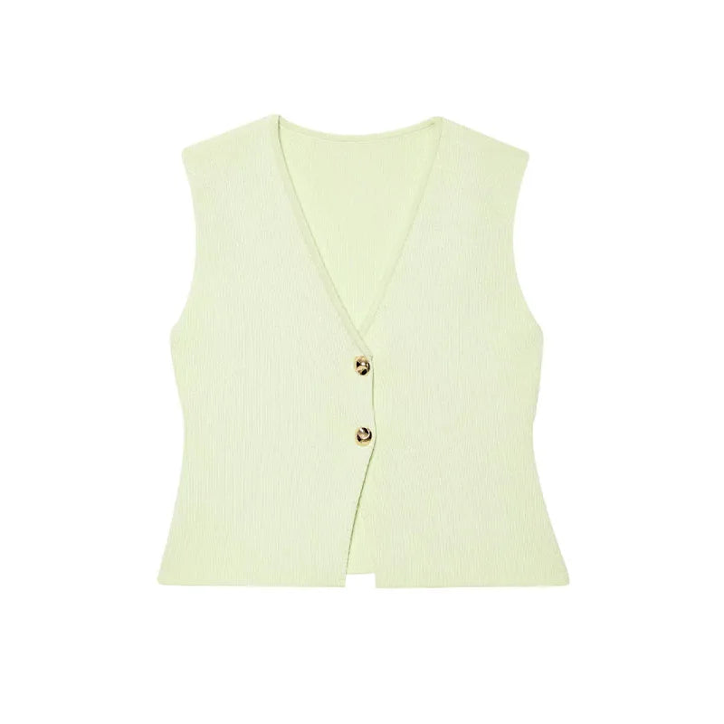 Light green vest with gold buttons on a white background
