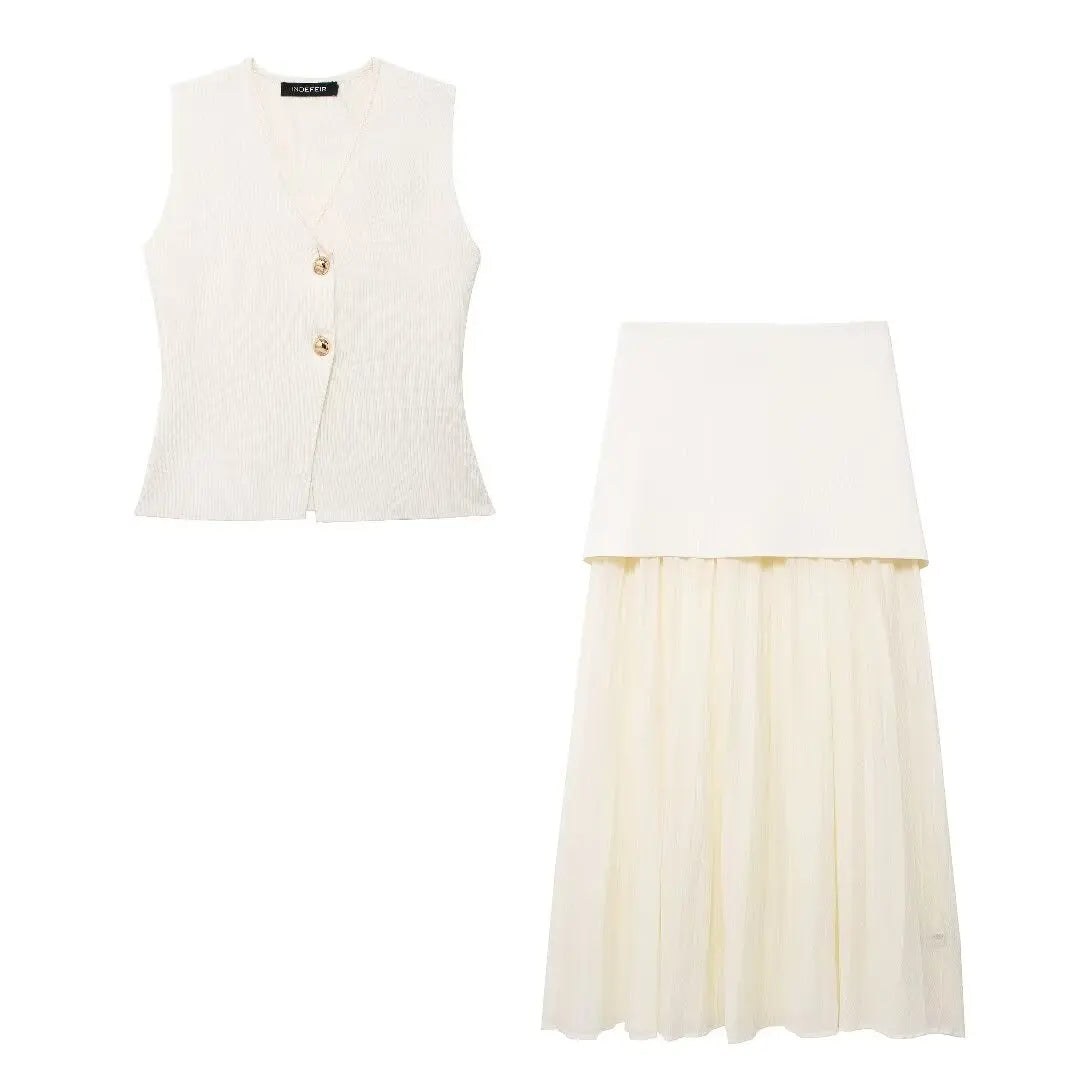 White sleeveless top and skirt set on a white background