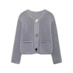 TRAF Autumn Winter Knitted Cardigans for Women – Casual Loose Button Sweater Coat