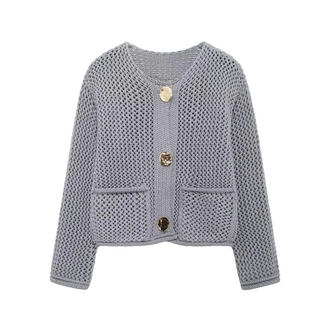 TRAF Autumn Winter Knitted Cardigans for Women – Casual Loose Button Sweater Coat