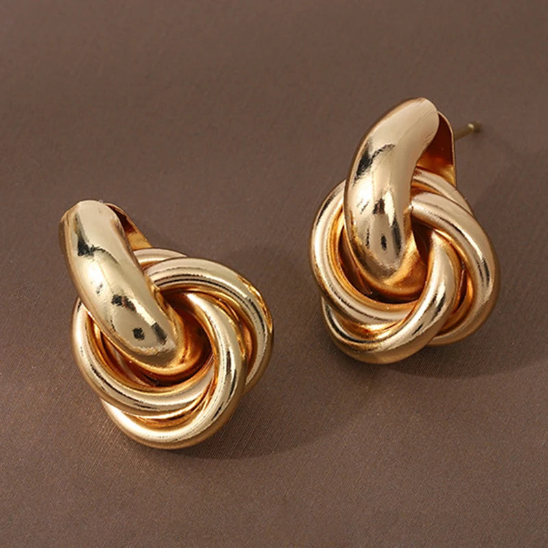 Fashion Round Double Ring Metal Stud Earrings – Gold & Silver Stainless Steel Unisex Jewelry
