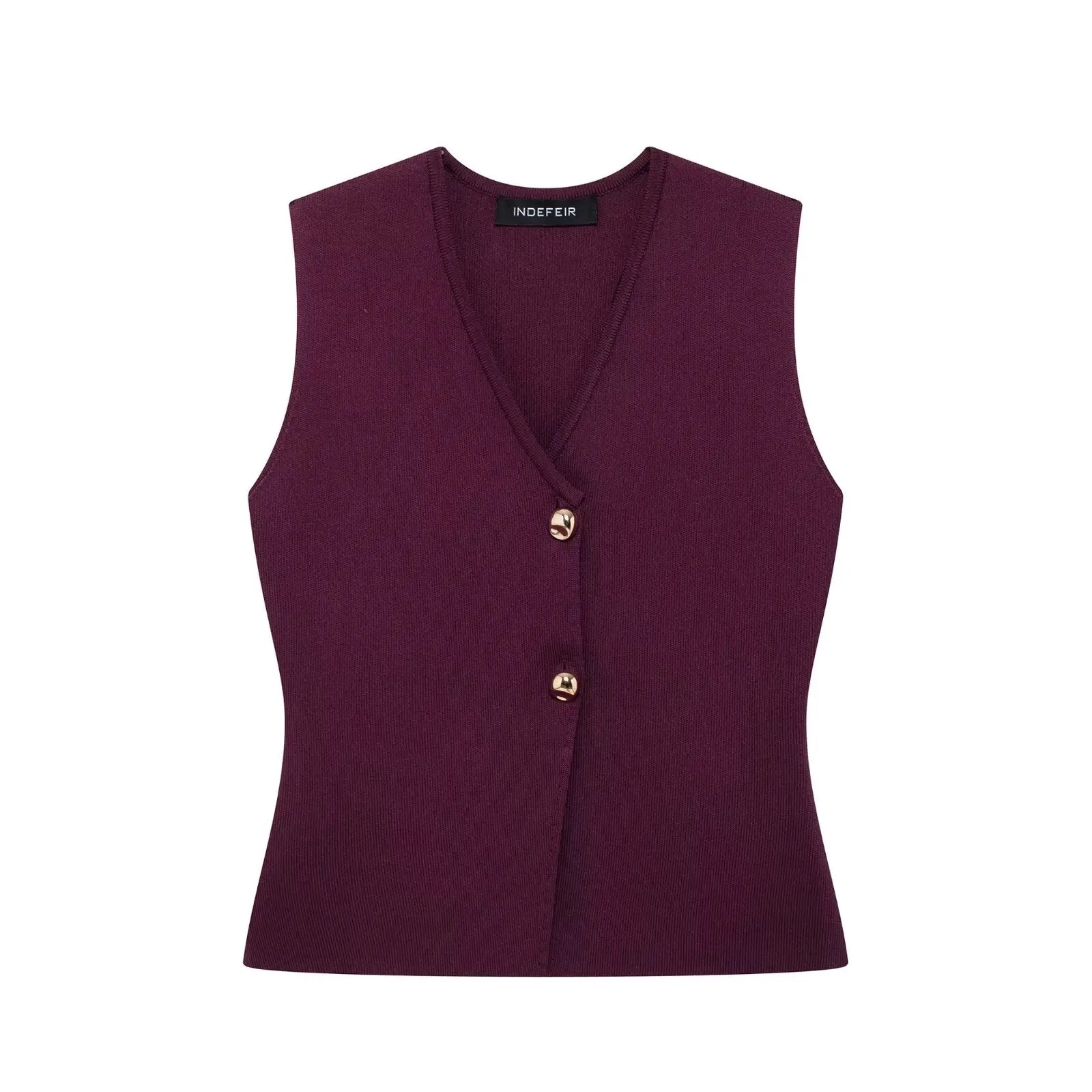 Purple vest with gold buttons on a white background