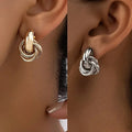 Fashion Round Double Ring Metal Stud Earrings – Gold & Silver Stainless Steel Unisex Jewelry