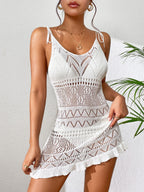 Halter Summer Knitted Beach Dress – Solid Color, Backless Cover-Up