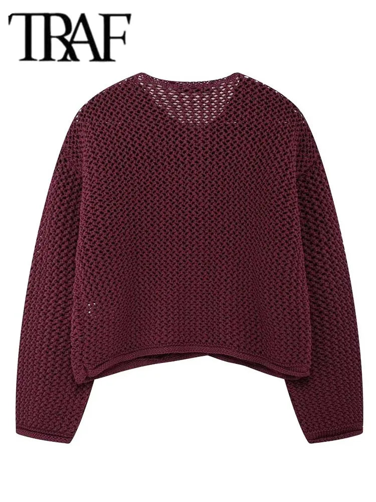 TRAF Autumn Winter Knitted Cardigans for Women – Casual Loose Button Sweater Coat