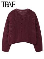 TRAF Autumn Winter Knitted Cardigans for Women – Casual Loose Button Sweater Coat