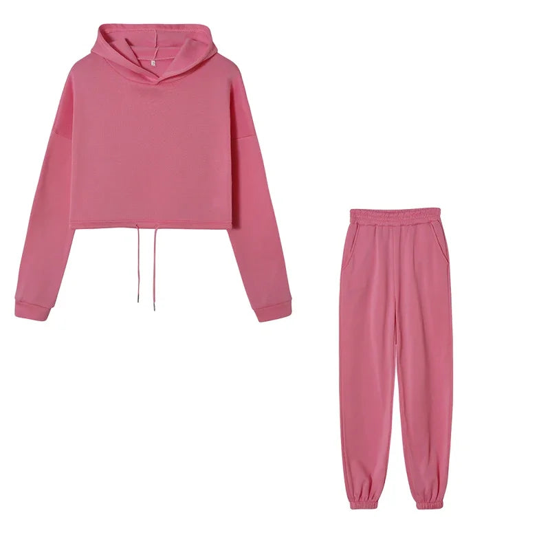 Pink hoodie and pants set on a white background