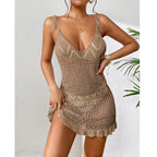 Halter Summer Knitted Beach Dress – Solid Color, Backless Cover-Up
