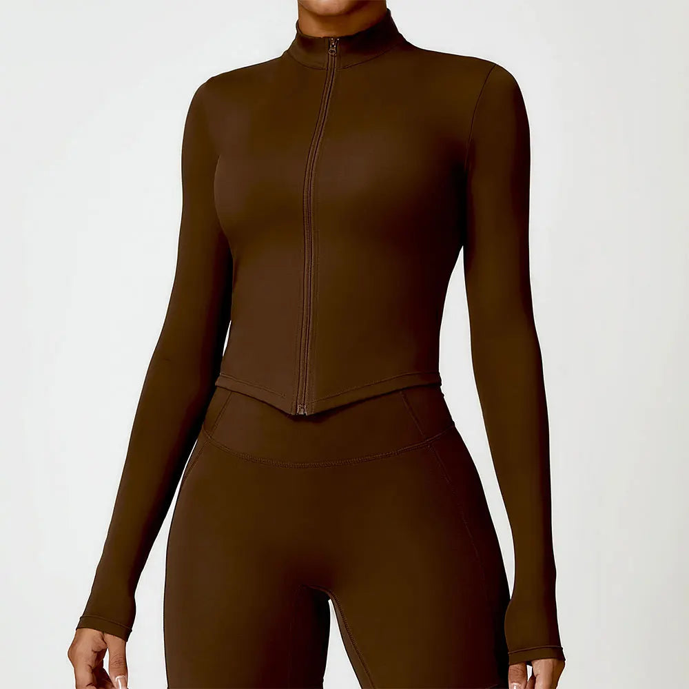 Women’s Long Sleeve Gym Exercise Shirt – Yoga & Fitness Zipper Jacket