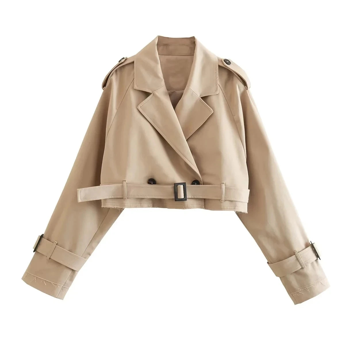 Belt Cropped Trench Spring Jacket-Blumora