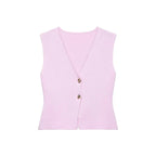 Light pink sleeveless top with buttons on a white background
