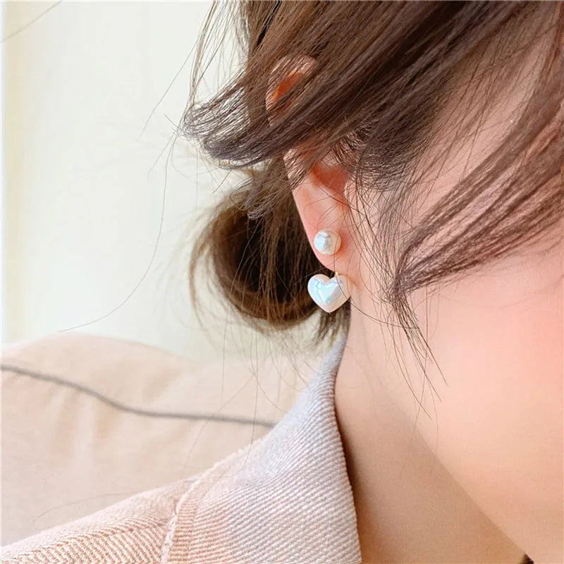 Imitation Pearl Heart Round Stud Earrings – Elegant Women’s Jewelry