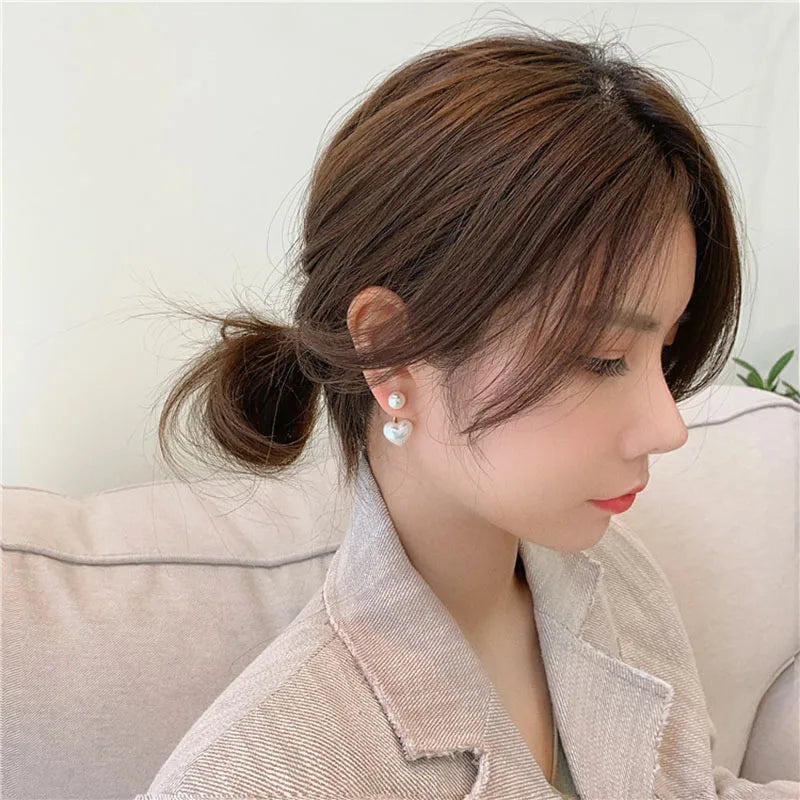 Imitation Pearl Heart Round Stud Earrings – Elegant Women’s Jewelry