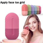 Pink face ice grid with a woman holding it, surrounded by other color options on a white background.