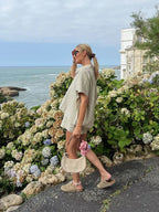 Casual Striped Two-Piece Set – Button-Up Shirt & Wide Leg Shorts
