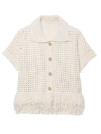 Women’s Elegant White Knit Tassel Skirt Suit – Summer Collection