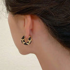 French Retro Enamel Leopard Print U-Shaped Earrings – Vintage Women’s Fashion Jewelry