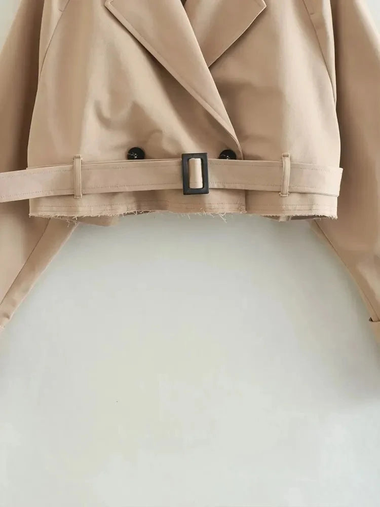 Belt Cropped Trench Spring Jacket-Blumora