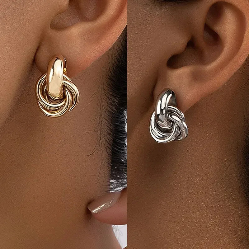 Fashion Round Double Ring Metal Stud Earrings – Gold & Silver Stainless Steel Unisex Jewelry