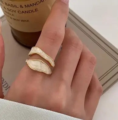 Vintage White Enamel Adjustable Geometric Open Ring – Women’s Fashion Jewelry