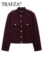 TRAFZA Fashion Women’s Soft Tweed Bomber Jacket – Vintage O-Neck Woolen Coat
