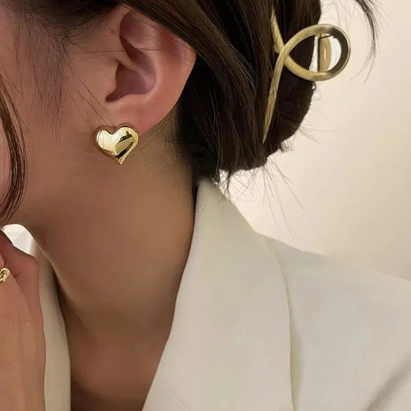 Women’s Dainty Love Heart Stud Earrings – Gold & Silver Color