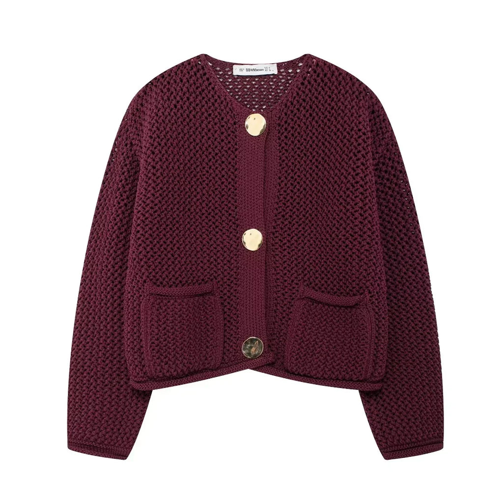 TRAF Autumn Winter Knitted Cardigans for Women – Casual Loose Button Sweater Coat