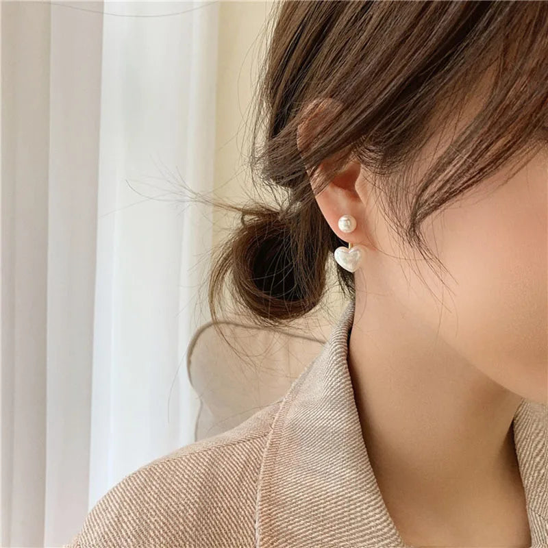 Imitation Pearl Heart Round Stud Earrings – Elegant Women’s Jewelry
